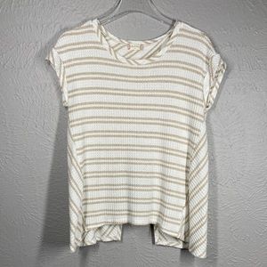 Altar'd State Tan & White Short Sleeve Open Back Blouse Top Women's Size…